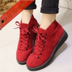 * Süet Bağcıklı Casual Ayakkabı 35-39 Kırmızı
