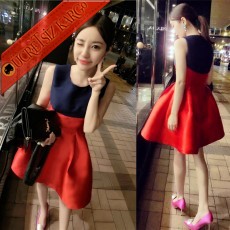 * Balon Etek Japon Kolsuz Party Elbise Kırmızı