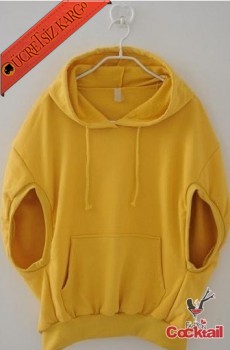 * Kolsuz Japon Kapşonlu Genç Sweatshirt Sarı