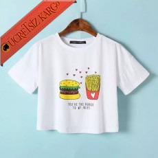 * Hamburger Print Japon Kısa Kol Tshirt M-L