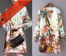 * Japon Amazon Ormanları Desenli Elbise S-L