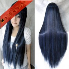 * Kaküllü Uzun Düz Saç Peruk Mavi