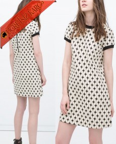 * Japon Kısa Kol Geometrik Şekil Mini Elbise S-L