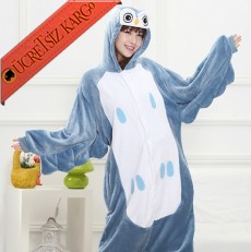 * Sevimli Mavi Baykuş Japon Pijama S-Xl