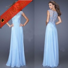 * Ağ İşleme Transparan Japon Uzun Elbise Mavi S-L