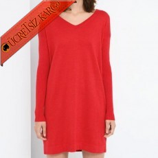 * Casual & Relax Japon Sade Dökümlü Elbise Kırmızı