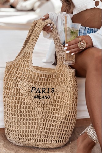 Çift Kalın Askılı Paris Milano Astarlı Fermuarlı İç Cepli Yazlık Tatil Plaj Büyük Boy Hasır Çanta