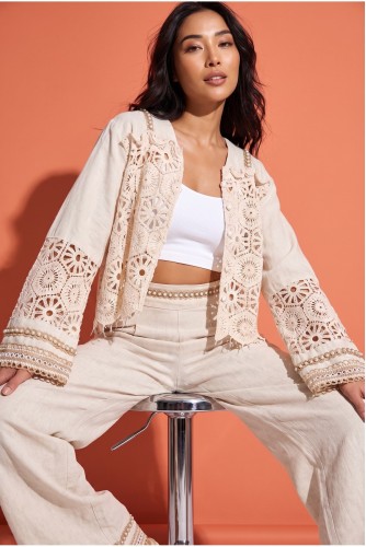 Romantik Kore Slim Fit Pantolonlu İnci Brode İşçilikli Geometrik Dantel Zarif Yelek Düğmeli Ceket Fermuarlı Dar Kesim Pantolon H