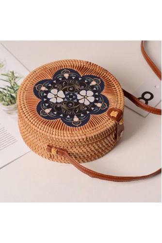 Kadın Bej Hasır Bali Rattan Hasır Elişi Ithal Omuz Çantası Büyük Boy 20cm X 8cm Desen 4