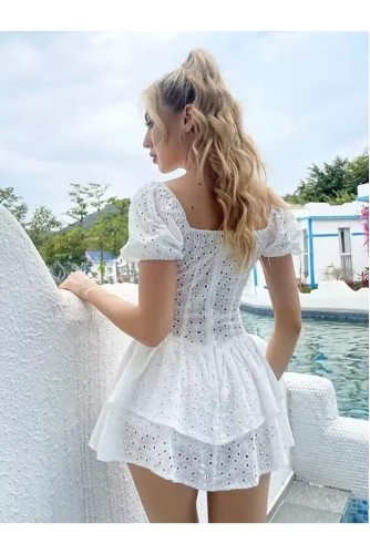 Astarı Şortlu Transparan Detaylı Dantel Kısa Kol Mini Gece Şort Tulum